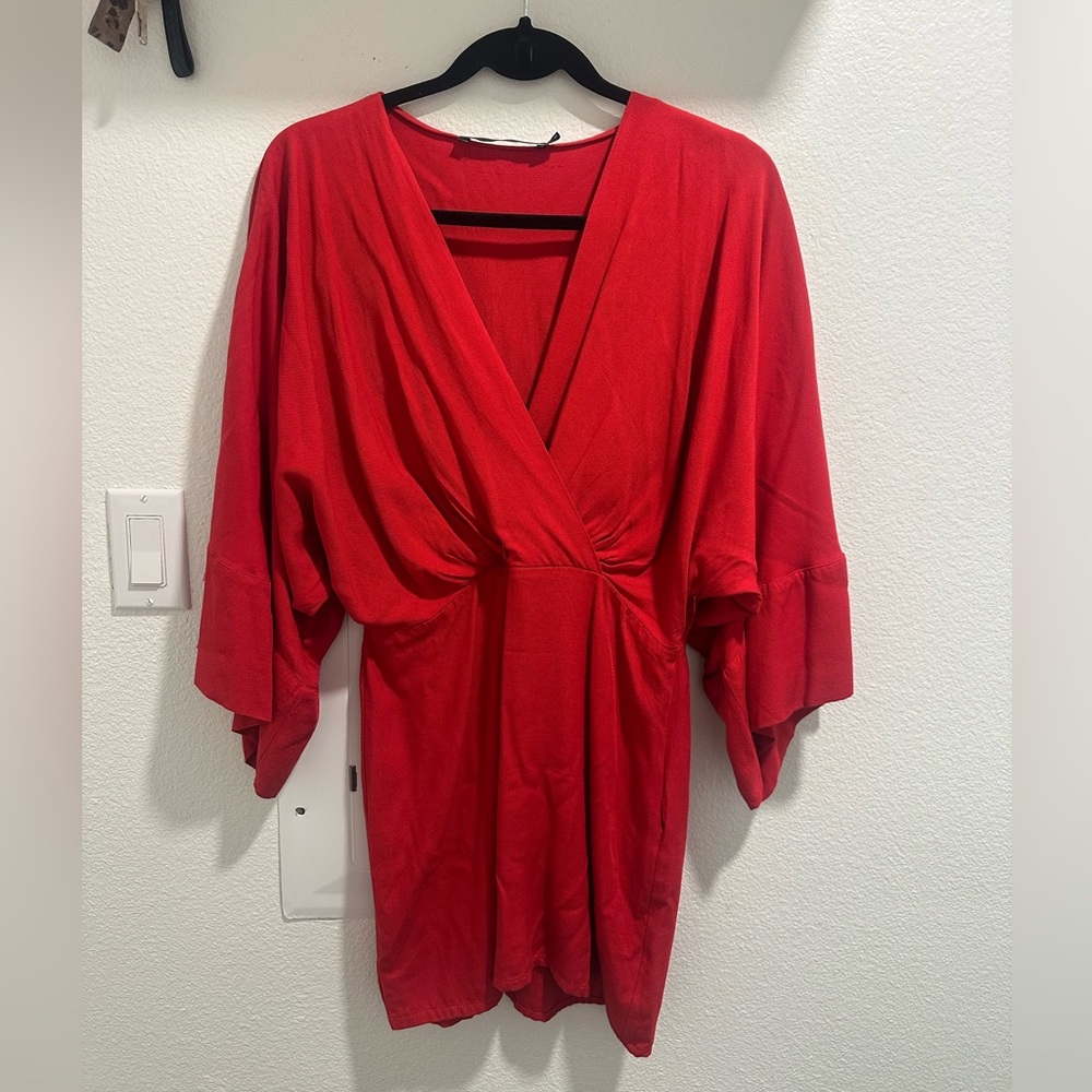 Red Kimono Sleeve Dress